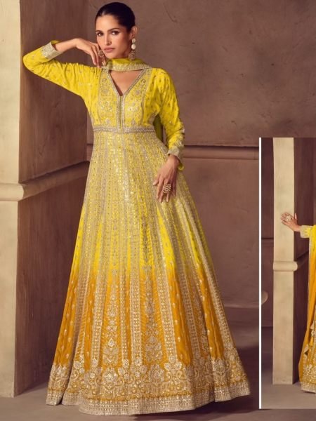 Trendy Yellow Real Chinon Embroidery Work Top with Matching Dupatta at Manufacturer  Salwar Kameez