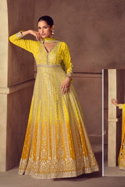 Trendy Yellow Real Chinon Embroidery Work Top with Matching Dupatta at Manufacturer  Anarakali Gown Wholesale