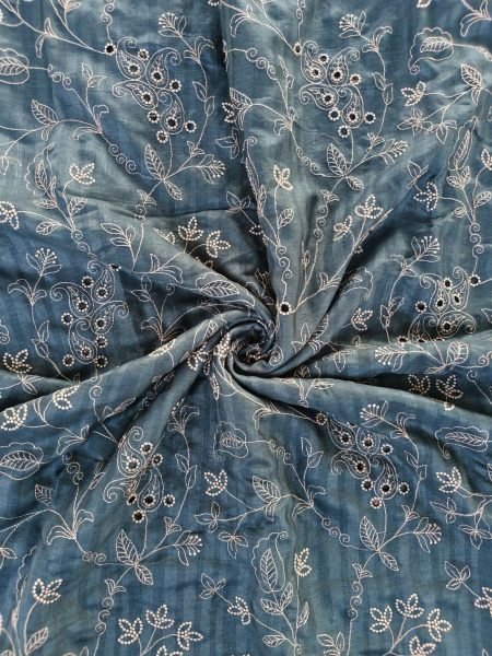 Teal Blue Pure Soft Silk Saree with Floral Handwork and Designer Cutwork Border For Party 
