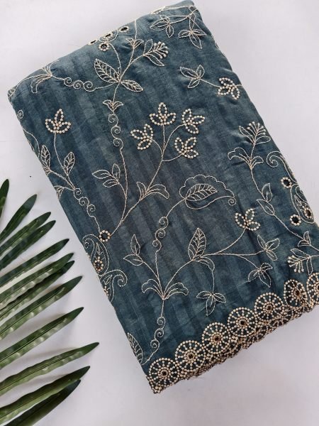 Teal Blue Pure Soft Silk Saree with Floral Handwork and Designer Cutwork Border For Party Silk Sarees Wholesale