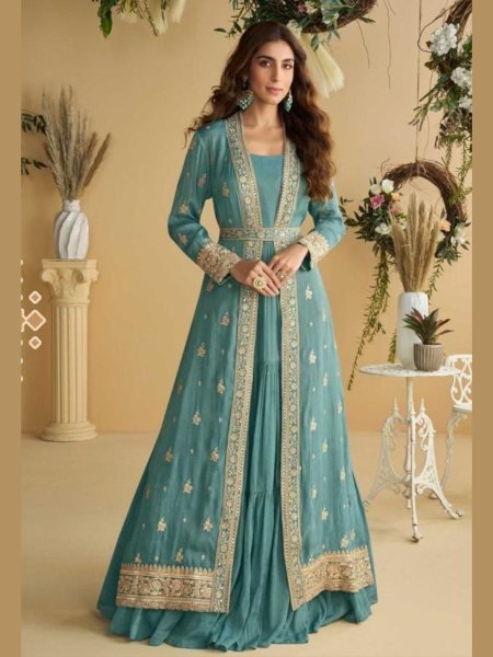 Tulip Design No.10094 Chinon Silk Gown with Front and Back Embroidered from Sayuri Brand Salwar Kameez