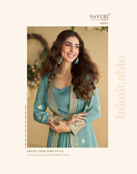 Tulip Design No.10094 Chinon Silk Gown with Front and Back Embroidered from Sayuri Brand Anarakali Gown Wholesale