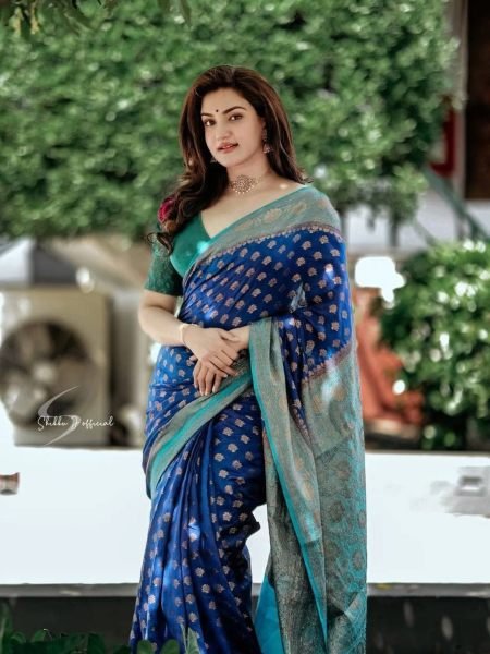 TUNNING ROYALBLUE WITH FIROZI COLOUR PURE SEMI SILK SAREE Banarasi Saree Wholesale