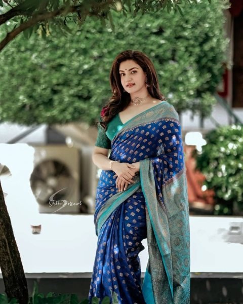 TUNNING ROYALBLUE WITH FIROZI COLOUR PURE SEMI SILK SAREE Banarasi Saree Wholesale