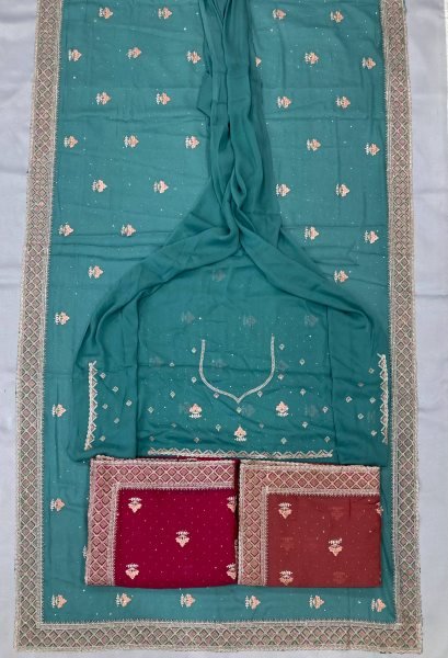 Turquoise Blue Embroidered Star Georgette Saree with Elegant Piping Border Festive Favorite  Georgette Sarees Wholesale