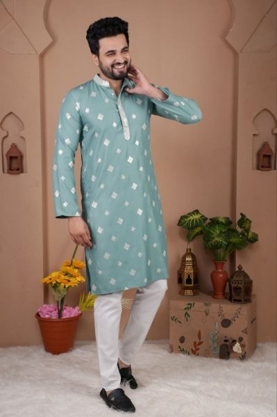 Turquoise Embroidered Kurta Pajama Set for Men at Best Wholesale Price Kurta Pajama Wholesale