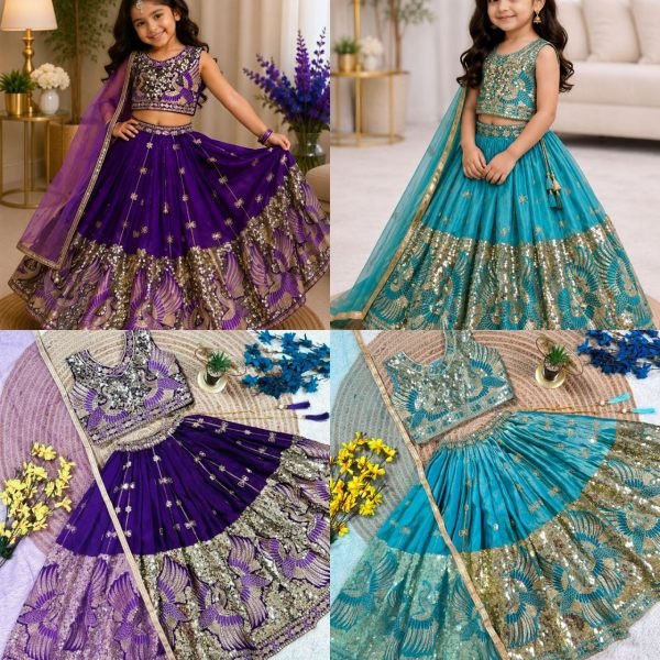 Turquoise Party Wear Sindur Silk Lehenga Choli with Designer Sequins Work Girls Wear