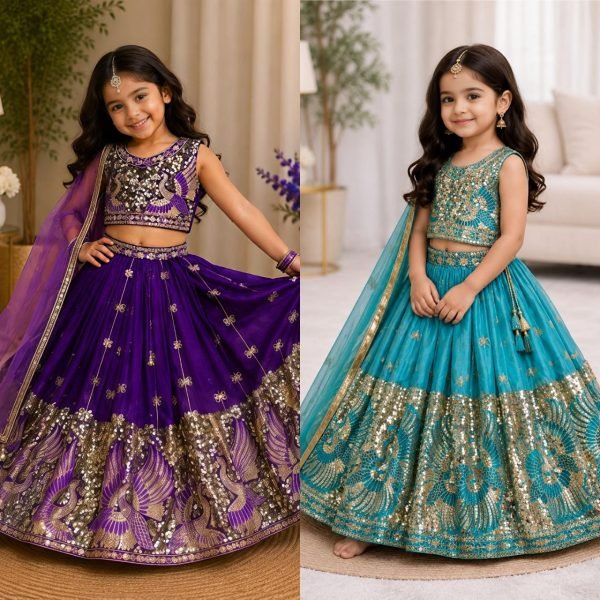 Turquoise Party Wear Sindur Silk Lehenga Choli with Designer Sequins Work Girls Wear