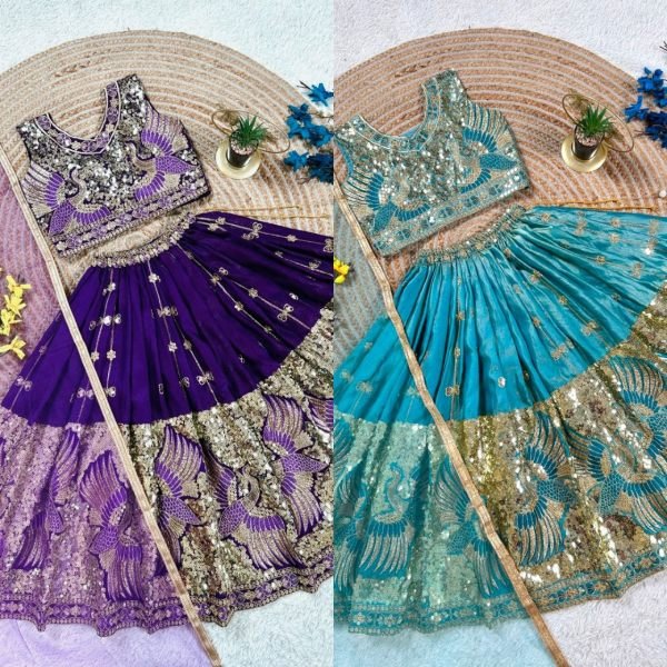 Turquoise Party Wear Sindur Silk Lehenga Choli with Designer Sequins Work Girls Wear