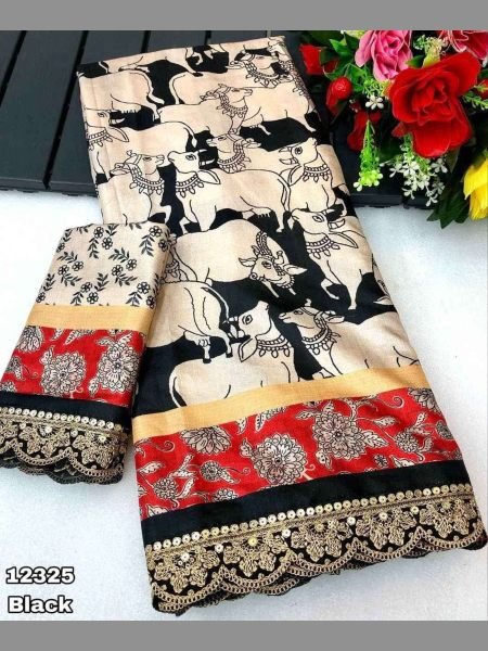  Tussar silk pichwai digital print Saree  with fancy trending embroidery work Silk Sarees Wholesale