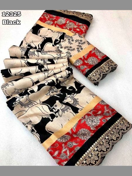  Tussar silk pichwai digital print Saree  with fancy trending embroidery work Silk Sarees Wholesale