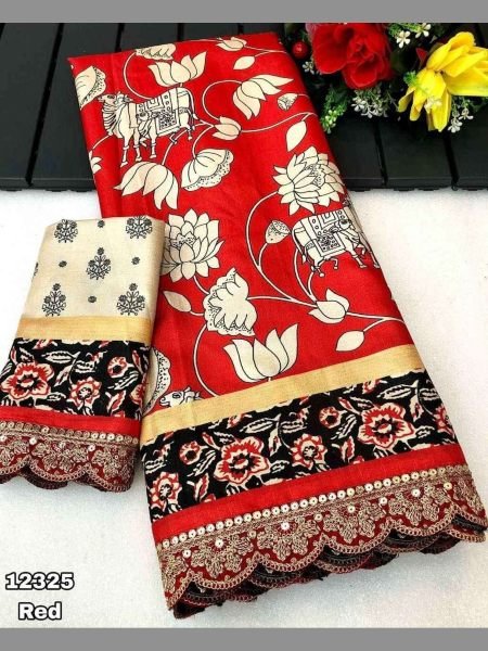  Tussar silk pichwai digital print Saree  with fancy trending embroidery work Silk Sarees Wholesale