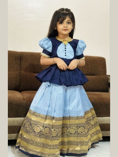 Twirl-Ready Lichi Silk Lehenga Choli Designer Zari Work for Little Divas Kurtis