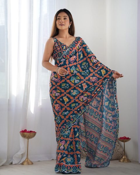 Two Tone Chinon Saree with Mirror Work Embellishments New Arrival Export Quality at Wholesale Price Designer Wedding Sarees Wholesale