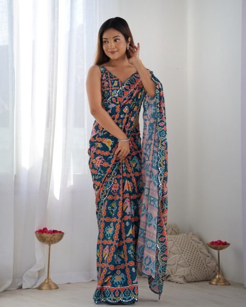 Two Tone Chinon Saree with Mirror Work Embellishments New Arrival Export Quality at Wholesale Price Designer Wedding Sarees Wholesale