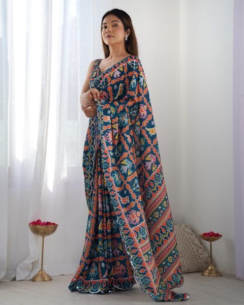 Two Tone Chinon Saree with Mirror Work Embellishments New Arrival Export Quality at Wholesale Price Designer Wedding Sarees Wholesale