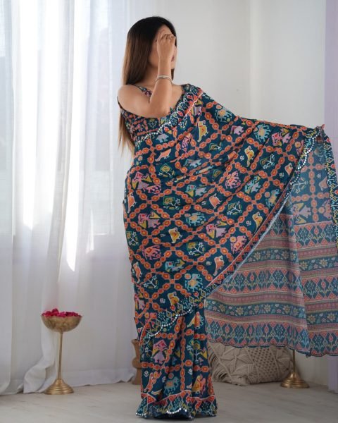 Two Tone Chinon Saree with Mirror Work Embellishments New Arrival Export Quality at Wholesale Price Designer Wedding Sarees Wholesale