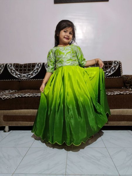 Two-Tone Color Designer Gown for Girls Fancy Chinon Silk Partywear Dress Kids Ethnic Wear at Affordable Price