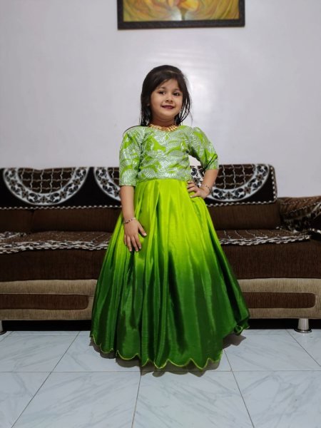 Two-Tone Color Designer Gown for Girls Fancy Chinon Silk Partywear Dress Kids Ethnic Wear at Affordable Price Girls Wear