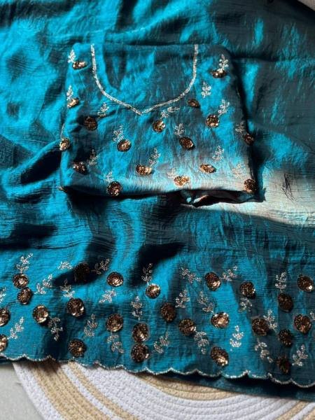 Two-Tone Fendy Chiffon Party Wear Saree with Diamond Work and Rich Blouse Pure Chiffon Sarees Wholesale