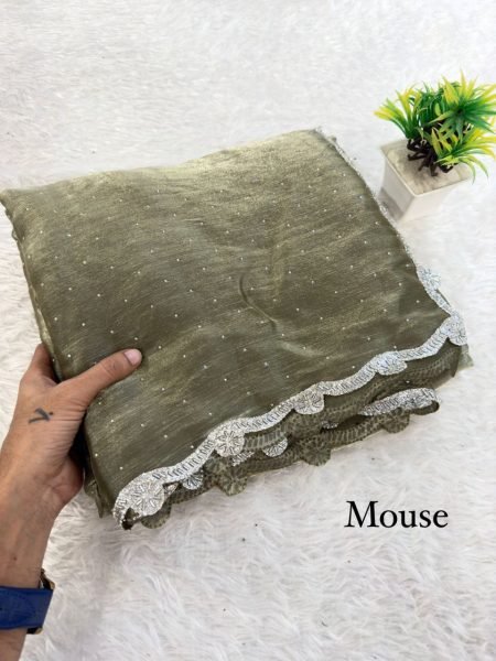 Two Tone Jimichu Saree with Diamond Zarkan   Fancy Lace Border Big Sales Dealer JIMMY CHOO SAREE