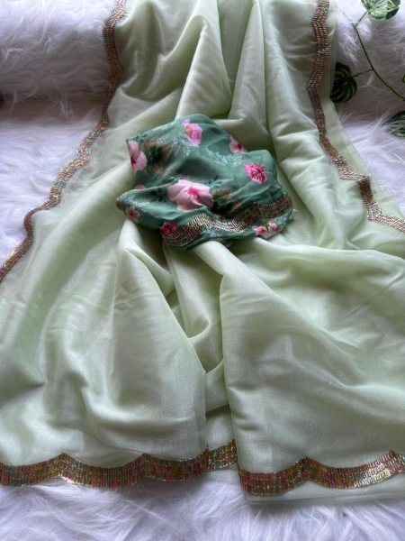 Two Tone Jimichu Saree with Diamond Zarkan   Fancy Lace Border Big Sales Dealer JIMMY CHOO SAREE