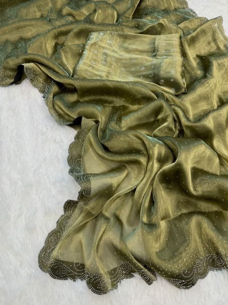 Two Tone Jimichu Saree with Diamond Zarkan   Fancy Lace Border Big Sales Dealer JIMMY CHOO SAREE