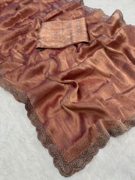 Two Tone Jimichu Saree with Diamond Zarkan   Fancy Lace Border Big Sales Dealer JIMMY CHOO SAREE