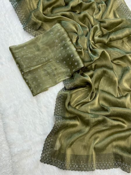 Two Tone Jimichu Saree with Diamond Zarkan   Fancy Lace Border Big Sales Dealer JIMMY CHOO SAREE