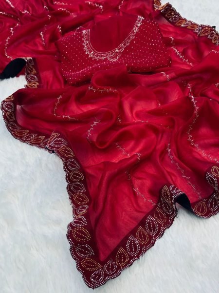 Two Tone Jimichu Saree with Diamond Zarkan   Fancy Lace Border Big Sales Dealer JIMMY CHOO SAREE