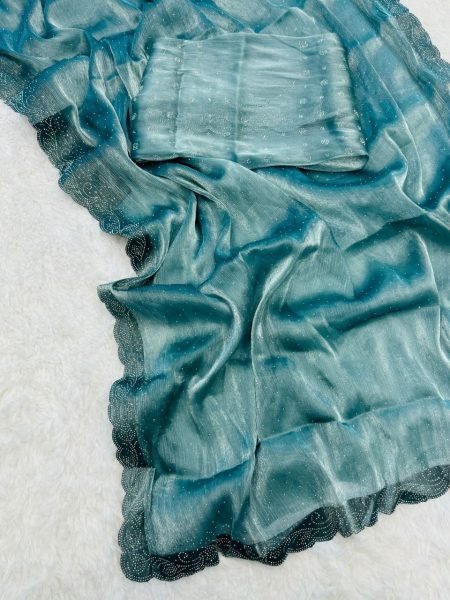 Two Tone Jimichu Saree with Diamond Zarkan   Fancy Lace Border Big Sales Dealer JIMMY CHOO SAREE