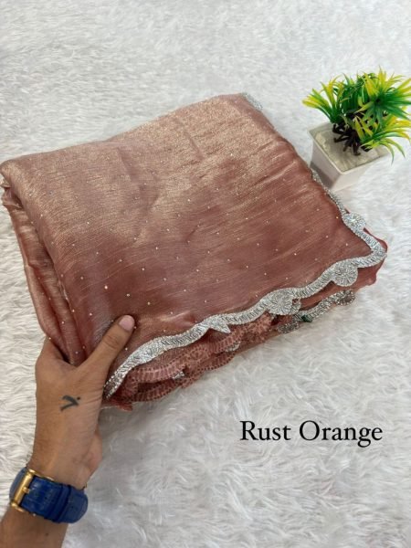 Two Tone Jimichu Saree with Diamond Zarkan   Fancy Lace Border Big Sales Dealer JIMMY CHOO SAREE