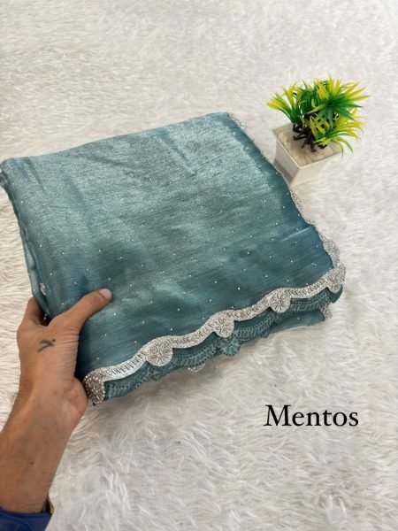 Two Tone Jimichu Saree with Diamond Zarkan   Fancy Lace Border Big Sales Dealer JIMMY CHOO SAREE