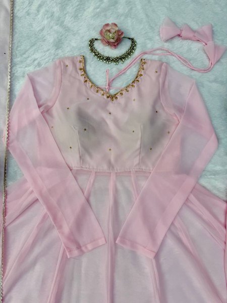 Unbeatable Baby Pink Georgette Hand Work Anarkali Suits With Palazzo For Wholesale Anarkali Kurti Set  Ready To Wear Collection