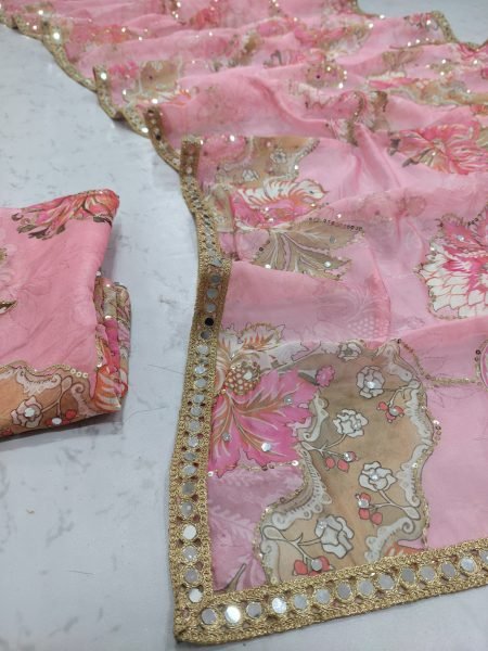 Unbeatable Baby Pink Tabby Silk Saree with Full Handwork Embroidery for Party Wear Silk Sarees Wholesale