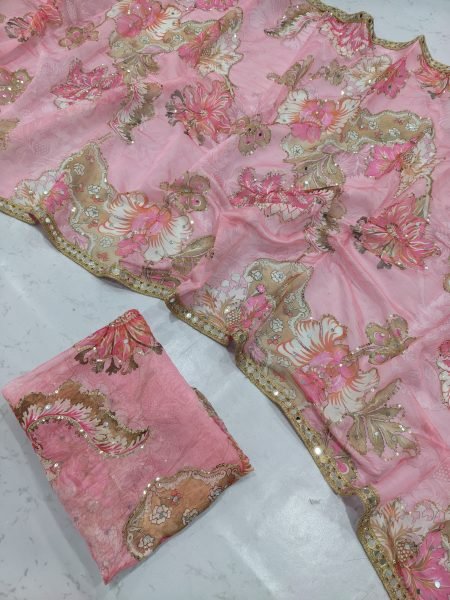 Unbeatable Baby Pink Tabby Silk Saree with Full Handwork Embroidery for Party Wear Silk Sarees Wholesale