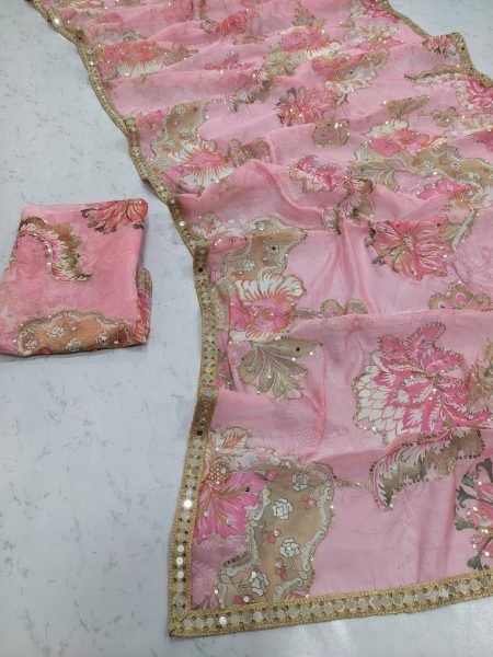 Unbeatable Baby Pink Tabby Silk Saree with Full Handwork Embroidery for Party Wear Silk Sarees Wholesale