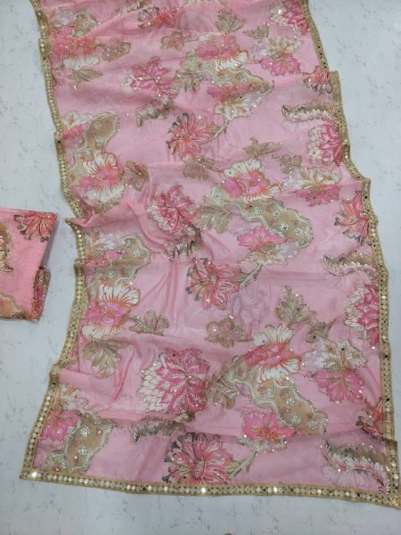 Unbeatable Baby Pink Tabby Silk Saree with Full Handwork Embroidery for Party Wear Silk Sarees Wholesale