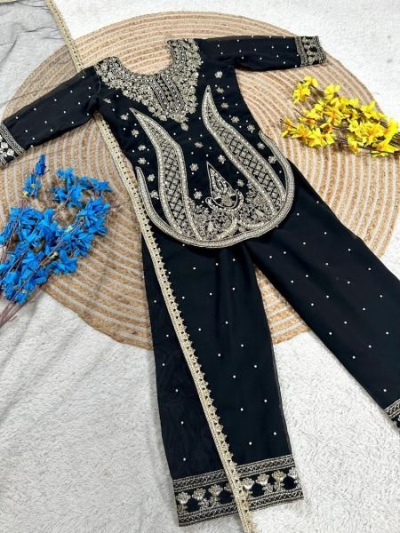 Unbeatable Black Designer Kids Sharara Suit with Heavy Embroidery for Festive Wear Girls Wear