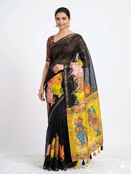 Unbeatable Black Manipuri Slub Silk Saree with Traditional Ethnic Look For Wedding Wear Sarees 