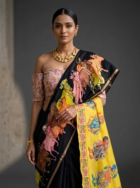 Unbeatable Black Manipuri Slub Silk Saree with Traditional Ethnic Look For Wedding Wear Silk Sarees Wholesale