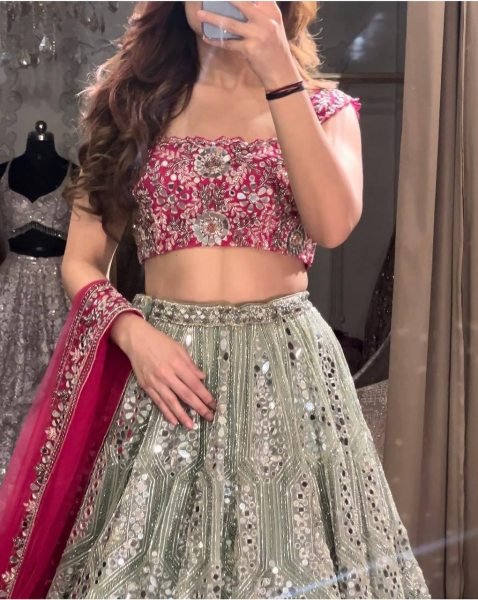 Unbeatable Grey Designer Faux Georgette Lehenga with Thai Silk Blouse and Net Dupatta Designer Lehenga Choli
