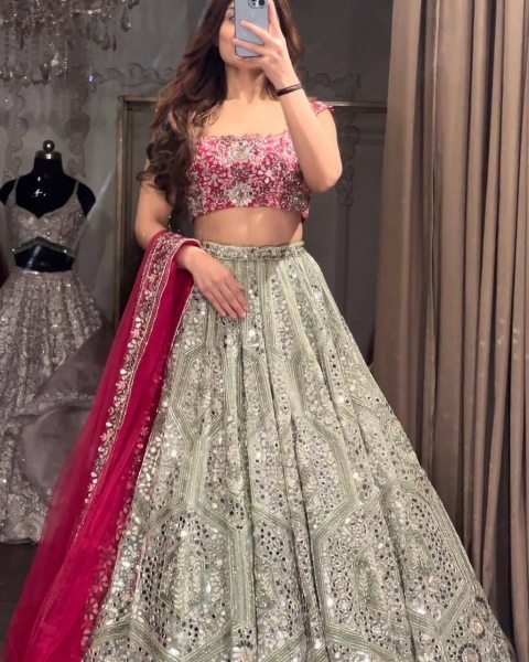 Unbeatable Grey Designer Faux Georgette Lehenga with Thai Silk Blouse and Net Dupatta Designer Lehenga Choli