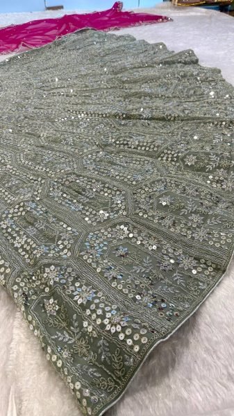 Unbeatable Grey Designer Faux Georgette Lehenga with Thai Silk Blouse and Net Dupatta Designer Lehenga Choli