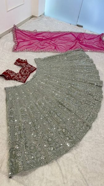 Unbeatable Grey Designer Faux Georgette Lehenga with Thai Silk Blouse and Net Dupatta Designer Lehenga Choli
