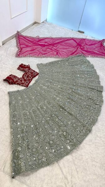 Unbeatable Grey Designer Faux Georgette Lehenga with Thai Silk Blouse and Net Dupatta Designer Lehenga Choli