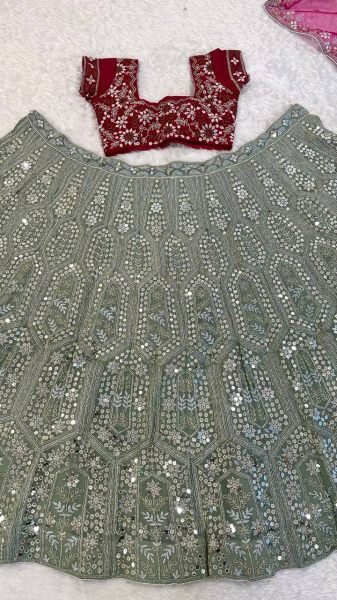 Unbeatable Grey Designer Faux Georgette Lehenga with Thai Silk Blouse and Net Dupatta Designer Lehenga Choli