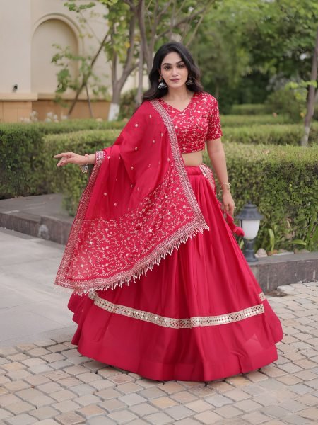 Unbeatable Hot Pink Glory Satin Lehenga Set with 3.5 Meter Flare and Can Can For Party 