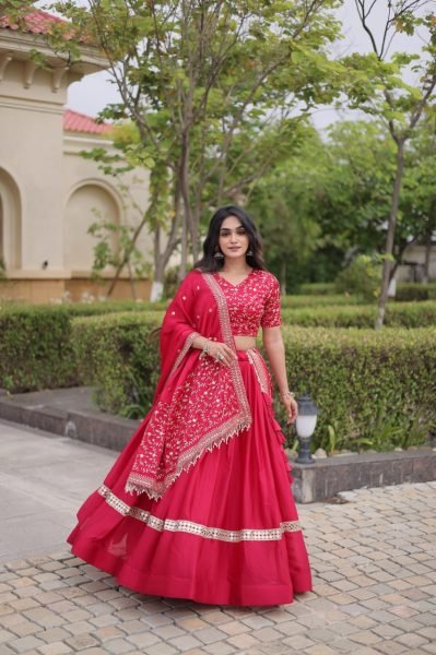 Unbeatable Hot Pink Glory Satin Lehenga Set with 3.5 Meter Flare and Can Can For Party Designer Lehenga Choli