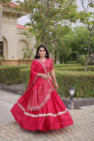 Unbeatable Hot Pink Glory Satin Lehenga Set with 3.5 Meter Flare and Can Can For Party Designer Lehenga Choli